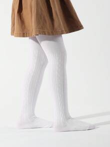 1pair Girls Geometric Detail Tights For Daily Life