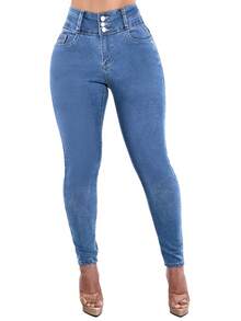 Women's Butt Lifting Skinny Jeans, High Stretchy Slimming Tight Long Pants For Fashionable Ladies, Suitable For Date, Commute, Elegant Strolling, Casual & Versatile - Light Blue - View 6