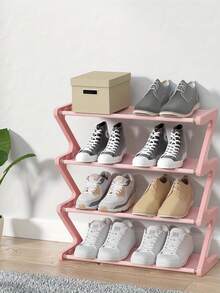 四层Z字形鞋架，塑料落地式储物架，多功能大容量储物架，易于组装的落地式收纳架，适用于客厅，无需工具，可堆叠，居家和宿舍必备，节省空间，适用于走廊、衣柜、客厅、卧室