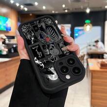 Estuche para teléfono con patrón de arte de esqueleto Compatible con estuches para teléfonos   17  16 Pro Max  15 Pro Max  13 y  12 Estuche protector de TPU grueso Resistente al agua, a caídas y a rayones Un gran regalo para familiares, amigos, seres queridos, novios/novias y para Halloween - Negro - Ver 2