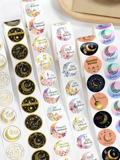 500pcs Floral Eid Mubarak Stickers, Round Ramadan Flower Gold Foil Stickers For Eid Party Gifts, Cards, Envelopes, Candy Bags, 1 Inch Eid Mubarak Gold Foil Stickers Room Decor Home Decor Ramadan Decoration Office Decor Ramadan Decor Scrapbook Supplies Scrapbook Stationery