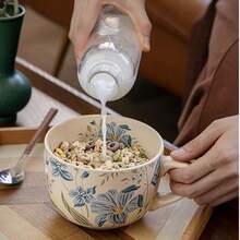 1pc Large Capacity Oatmeal Cup Ceramic Mug Elegant Milk Cup Breakfast Cup, Large Size