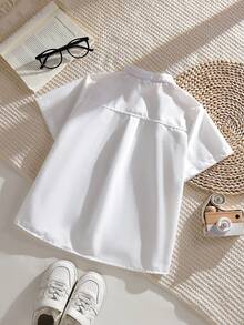 Tween Boy Letter Print Short Sleeve Single-Breasted Casual Shirt, Summer - White - View 2