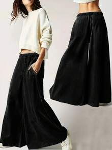 Women's Plus Size Black Dress Pants, Versatile And Elegant, Suitable For Daily Work, Casual And Comfortable, Drawstring Slimming, Travel Women's Plus Size Jeans - 黑色 - 查看 9