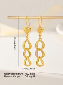 2pcs Fashionable And Versatile Exquisite Minimalist Light Luxury Personalized Ring Inlaid With Artificial Zirconia Gold Women's Earrings, 24K Gold, Personalized DIY, Sent To Besties, Friends, Girlfriends, Wives, Festivals, Birthday Gifts, Suitable For Women And Girls To Wear On Daily Holidays - Yellow Gold - View 7