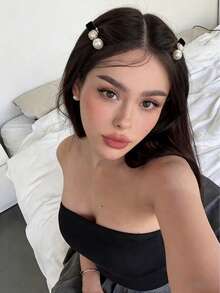 4/2/1pc Faux Pearl Square Rhinestone Sweet Cute Hair Clips, Bangs Hair Clips, Side Hair Clips, Women Hair Accessories - Multicolor - View 3