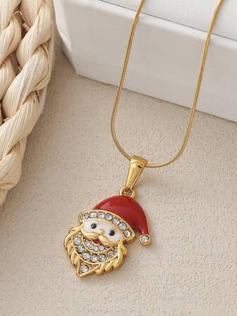 1pc Stainless Steel Santa Claus Necklace, Fashionable Mini Delicate Choker Necklace, Christmas Gift, Accessory