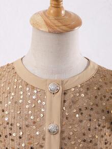 Vår/Sommarklänning med paljettmönster och rund halsringning i mesh för unga flickor - Champagne - Visa 6