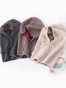 1pc Unisex Wool Knit Reversible Windproof Warm Breathable Knit Hat, Ski/Cycling Neck Gaiter, Balaclava Hoodie, Couple Style - Multicolor - View 4