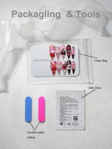 10 miếng dán móng tay chủ đề Ngày Valentine, miếng dán móng tay acrylic nhọn, thiết kế ombre hồng, trang trí 3D nổi, các họa tiết bao gồm trái tim, môi, anh đào, dâu tây, nơ, quà tặng, người yêu, hoa cúc, chấm bi, thư tình, miếng dán móng tay acrylic thủ công phủ kín toàn bộ móng, phong cách Y2K, phù hợp cho phụ nữ và bé gái. - Hồng - Xem 7