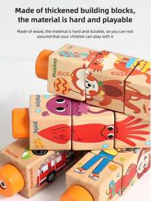 1 peça de blocos de madeira giratórios, brinquedo Montessori, adequado para crianças de 3 a 6 anos, brinquedo infantil, brinquedo pré-escolar, cubo giratório de madeira para crianças, temas incluem animais, transporte, profissões, educativo, desenvolve a coordenação motora fina, presente pré-escolar - Multicolorido - Ver 10