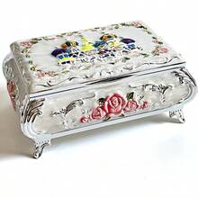 Rectangular Vintage Jewelry ChestColorful Castle Relief Metal Jewelry Box Bracelet Necklace Earrings Ring Storage Case For Women Pink Small - Pink - View 5
