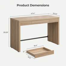 SICOTAS Computer Desk Writing Table - 47-Inch Home Office Executive Desk With Drawer, Farmhouse Study Desk With Storage,Boho Makeup Vanity Table For Bedroom Dormitory - Gỗ sồi sáng - Xem 4