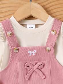 2pcs Baby Girls Cute Stylish Long Sleeve Top + Suspender Dress Set, Lightweight, Spring/Autumn - Pink - View 4