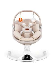 Portable Baby Swing For Newborns, Electric Infant Swing With Bluetooth, 5 Speed, 12 Melodies, Remote Control & 5-Point Safety Harness - Beige - View 4