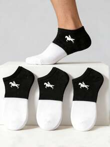 1/5/10 Pairs Women/Men Horse Pattern Color Block Ankle Socks - Fashion Minimalist Casual Comfortable Soft - Suitable For Daily Wear, Sports, Business, Home, College Style