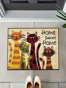 1pc New Cartoon Cat Welcome Doormat, Suitable For Living Room, Bedroom, Indoor - Machine Washable - Flannel Material, Delicate Wrap, Skin-Friendly, No Pilling, Water-Resistant Easy Care, Odorless - Ideal For Home Decor, Room Decor, Living Room Carpet, Bedroom Carpet, Bathroom Carpet, Kitchen Carpet, Area Rug, Hotel Decor - Area Rug, All Season Use