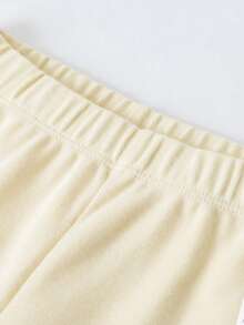 mini bala Baby Girl Cartoon Bear Print Thermal Leggings, High Stretch Warm Pants For Winter - Vanilla White - View 6