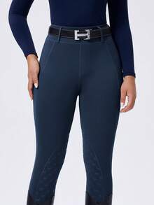 ROYALS MATTINI Pantalones de montar de cintura alta y ajustados de unicolor para entrenamiento y equitación diaria - Azul Marino - Ver 3