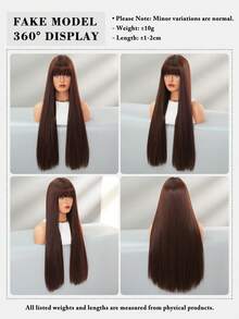 7JHH WIGS 28 Inch Extra Long Straight Mocha Brown Wig For Women - Elegant Fluffy Synthetic Straight Wig With Bangs, Premium Synthetic Heat Resistant Fiber Wig For Daily Wear, Cosplay & Party Use, Graduation Gift & Mother's Gift Wig Accessories - Reddish Brown - 查看 5