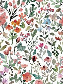 Simon&Siff Colorful Floral Peel And Stick Contact Paper, 17.3"X120" Watercolor Small Flower Self Adhesive Wallpaper Floral Wallpaper For Bedroom Living Room Cabinet, Covering 14.42 Sq.Ft - Xanh lá/Hồng - Xem 9