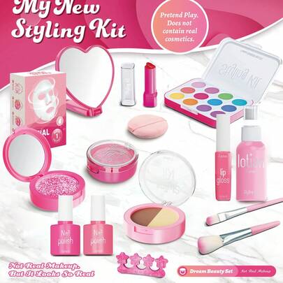 3/10/14-Piece Girls' Gift Pretend Play Makeup Toy Beauty Salon Set, Portable Suitcase Children's Makeup Role-Play Set Including Suitcase, Various Realistic Makeup Tools (Eyeshadow, Lipstick, Face Cream, Etc.), Fun Role-Playing Suitable For Girls Aged 3 And Above, Birthday/Children's Day Creative Gift (Does Not Include Real Cosmetics)