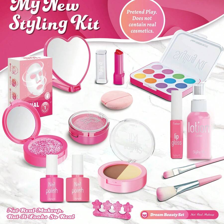 3/10/14-Piece Girls' Gift Pretend Play Makeup Toy Beauty Salon Set, Portable Suitcase Children's Makeup Role-Play Set Including Suitcase, Various Realistic Makeup Tools (Eyeshadow, Lipstick, Face Cream, Etc.), Fun Role-Playing Suitable For Girls Aged 3 And Above, Birthday/Children's Day Creative Gift (Does Not Include Real Cosmetics) - Multicolor - View 1