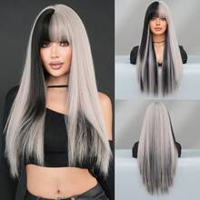 7JHH WIGS 24英寸长直发银灰色假发，混黑色挑染，蓬松柔软，带刘海，外观自然，采用耐热合成纤维制成，时尚女孩日常佩戴、动漫或角色扮演、音乐节、舞会、街头服饰等场合均可使用，也是母亲节礼物的理想之选。 - 銀色 - 查看 12