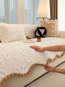 1件装可水洗防滑沙发套，适用于带3个靠枕的L型沙发，绗缝设计，磁扣闭合，保护沙发 - 蓬松灰色沙发套 - 白色 - 查看 6