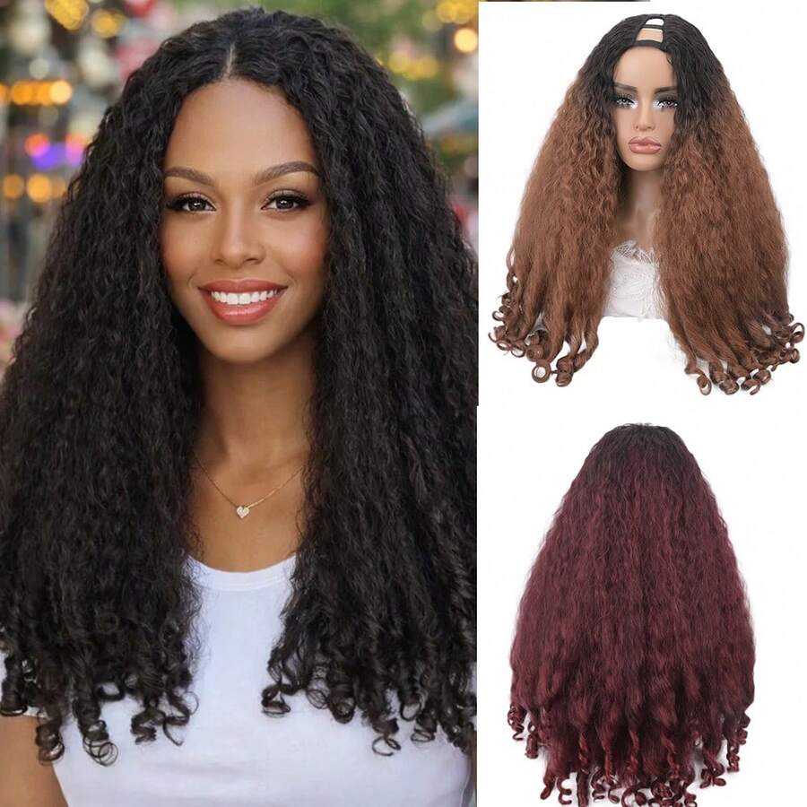 Joyluck Afro Curly U Part Wig - No Glue/Clips Needed, Synthetic Fluffy Soft Curls For Women Daily Wear, Parties, Photoshoots Hair Wig - Multicolor - View 1