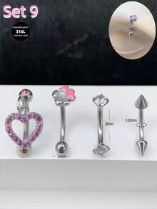 4pcs/Set Y2k Pink 16g Eyebrow Ring Cross Heart Flower Butterfly Curved Barbell Cartilage Tragus Eyebrow Piercing Jewelry Bat Faux Pearl Eye Labret Lip Jewelry Moon Devil Daith Tragus Rook Helix Earring Navel Small Belly Button Ring Eyebrow Lip Studs For Women Men Daily Party Wear - Pink - View 11