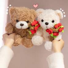 1pc Valentine's Day Gift Soft Cute Holiday Teddy Bear Plush Doll, Plush Rose Bear With Christmas Hat, Flower Bouquet, Graduation Bear, Back To School Gift, Couple Confession Gift, Birthday Gift - Multicolor - View 5