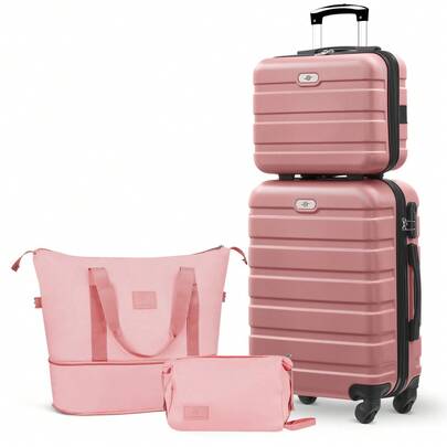 4-Piece Travel Luggage Set: 20 Inch Hardshell Suitcase + 2 Duffel Bags + Makeup Case, Combination Lock & Spinner Wheels, Airline Approved, Large Capacity For Business/Leisure Travel & Students Daily Use