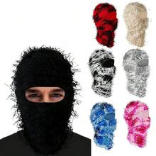 1pc Knitted Balaclava Face Mask, Outdoor Warm Headwear, Full Face Ski Mask, Distressed Knit Beanie, Winter Warm Windproof Knit Cap - A - View 1