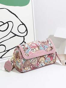 卡通手提包、时尚刺绣单肩包、多功能宽肩带斜挎枕形包、原装高端帆布圆筒包、多功能小熊单肩斜挎包 - 彩色 - 查看 5