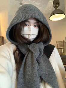 1pc Women's Wool Hooded Scarf, Large Shawl Balaclava Hat, Knitted Scarf Cowl Neck Warmer, Suitable For Daily Wear In Winter Vacation Outfits - Multicolor - View 2