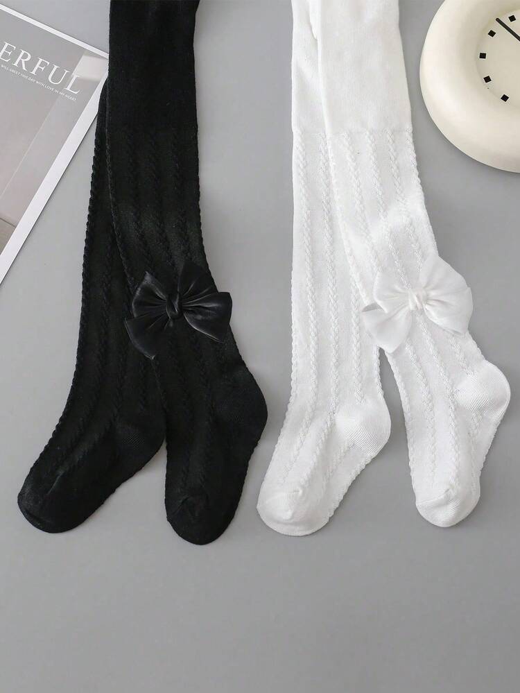 2pcs Baby/Toddler Girls' Cute Cable Knit Tights, Suitable For Spring/Autumn Wear With School Uniform - Multicolor - View 4
