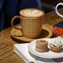 Fashionable & Exquisite Textured Embossed Ceramic Mug & Saucer Set - Durable Enamel Glaze Finish, Suitable For Daily Home Use, Gatherings, Weddings, Gifts, And Office - Multicolor - View 9