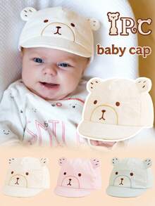 1pc Infant Thin Soft-Brimmed Bear Ear Baseball Cap, Adorable Sunscreen Hat, Elastic & Comfortable Design Suitable For 0-3 Months Newborn Baby, Multi-Color Options - Multicolor - View 2