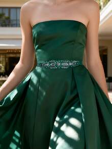 حزام خصر عروس، شريط خصر مرصع بالكريستال الفاخر باللون الأخضر، مناسب لفستان الزفاف وحفلات الهالوين والكريسماس، إكسسوار أزياء نسائي - الشريط الأخضر - مشاهدة 3