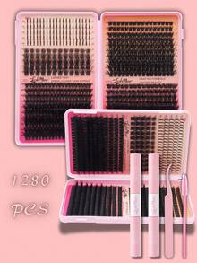 680PCS Russian Volume Lash Extensions Kit, Spiked Individual Lash Clusters, D/DD Curl 0.31–0.63inch, T50/80D/100D/120DD Mixed Styles, Volume Lash Clusters, Individual Segmented False Eyelashes,With Lash Glue, Tweezers & Brush - 黑色 - 查看 11