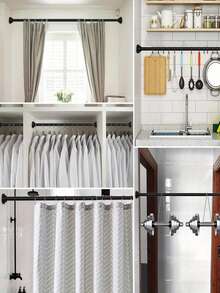 1pc Super Long Stainless Steel Adjustable Curtain Rod/Shower Curtain Rod, Diameter 2.5CM, Black/Silver Color, No Drilling Required, Easy Installation, Suitable For Curtain, Wardrobe, Drying Rack, Widely Popular - Multicolor - View 12