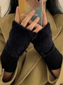 1 paire/2 paires de gants sans doigts tricotés pour femmes, gants d'hiver chauds avec fausse fourrure, gants multifonctionnels mignons pour le bureau, le cyclisme, coupe-vent, pour un usage quotidien et décontracté - Multicolore - Voir 7