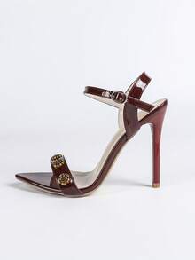 French Summer Fashion High Heel Shoes For Women, Thin Heel Strap Open Toe Party Sandals - Burgundy - View 6