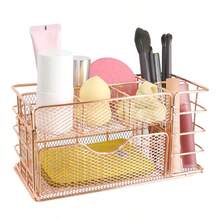 Iron Storage Basket Desktop Snack Fruit Storage Basket Cosmetic Mask Books Storage Box Household Sundries Storage Kitchen Storage - Champagne - View 2