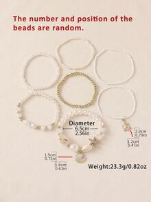 7件套海洋风仿珍珠树脂海星贝壳串珠多层手链套装，波西米亚风格，适合女性，海滩、度假、休闲佩戴，节日礼物，新娘手链，新娘首饰，时尚首饰 - 彩色 - 查看 8