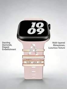 1套水钻字母38mm 40mm 41mm 42mm 44mm 45mm 49mm硅胶表带装饰表圈表扣 - 玫瑰金 - 查看 2