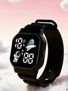1 chiếc đồng hồ điện tử LED vuông màn hình lớn dành cho trẻ em và thanh thiếu niên, mặt số hình phi hành gia thời trang, hiển thị giờ, năm, ngày, thích hợp cho trường học, quà Giáng sinh, thể thao, trang phục thường ngày, trang trí hàng ngày. - Nhiều màu - Xem 2