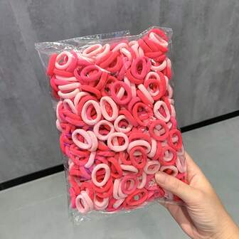 500 st/förpackning gummiband hårsnoddar, sömlösa handdukssnoddar, tumringar, rosa, icke-skadliga håraccessoarer för kvinnor
