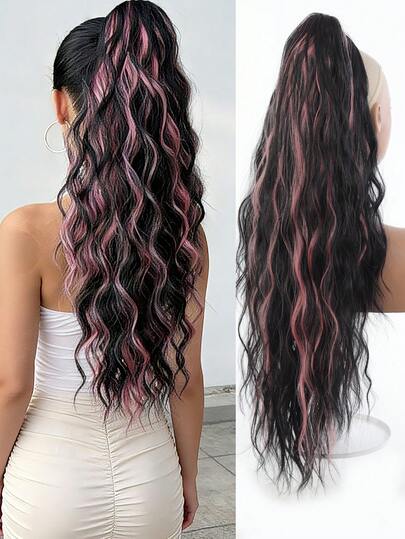 36-Inch Long Wavy Clip-On Ponytail, Multi-Layer Synthetic Heat-Resistant Hair Extension, Curly Wavy Heat-Resistant Fiber Wig Suitable For Both Men And Women, Easy To Wear, Black And Brown Long Extensions Suitable For Party And Daily Looks, Suitable For Women Of All Races With Basic Styles, High-Temperature Fiber, Natural Look